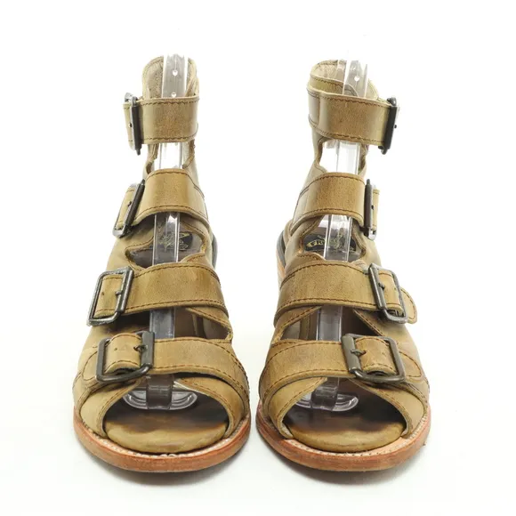 Freebird Quail 4 Buckle Strappy Block Heeled Leather Sandals Women‘s 7 Brown