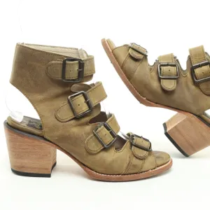 Freebird Quail 4 Buckle Strappy Block Heeled Leather Sandals Women‘s 7 Brown
