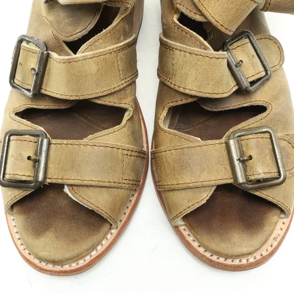 Freebird Quail 4 Buckle Strappy Block Heeled Leather Sandals Women‘s 7 Brown