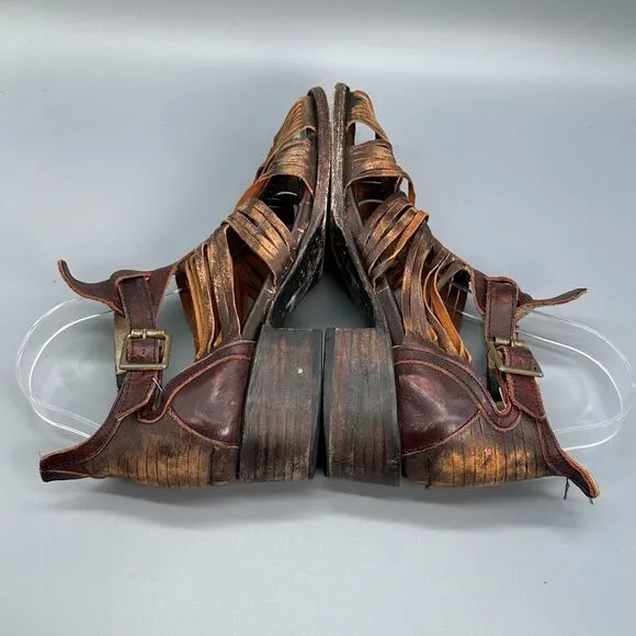 Freebird Steven Arrow Womens 9 Brown Leather Distressed Strappy Sandals Buckle