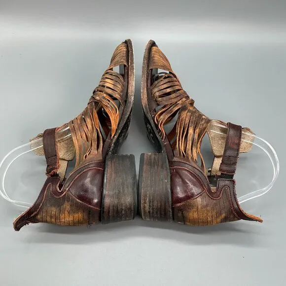 Freebird Steven Arrow Womens 9 Brown Leather Distressed Strappy Sandals Buckle