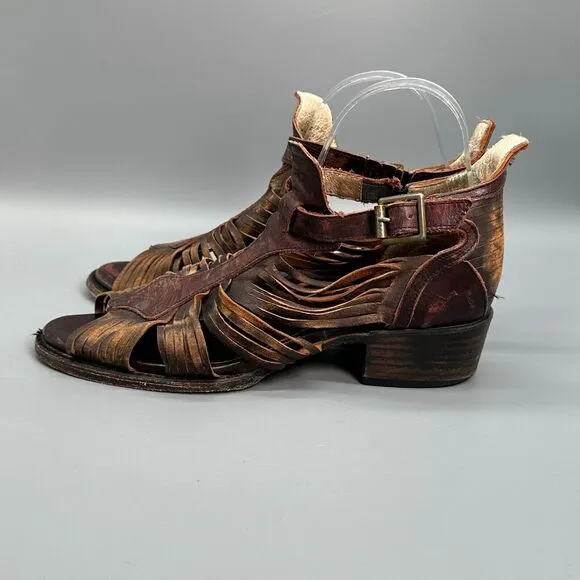 Freebird Steven Arrow Womens 9 Brown Leather Distressed Strappy Sandals Buckle