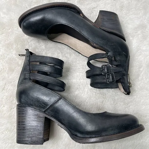 Freebird Women's Smoke Grey Randi Ankle Strap Shoes Leather Booties Size 7