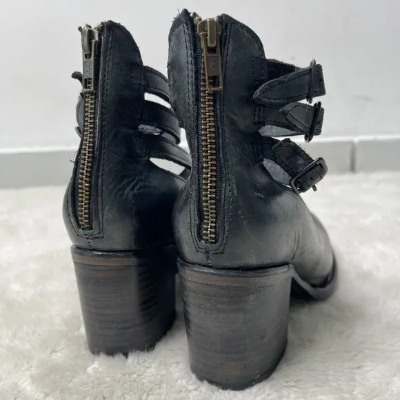 Freebird Women's Smoke Grey Randi Ankle Strap Shoes Leather Booties Size 7