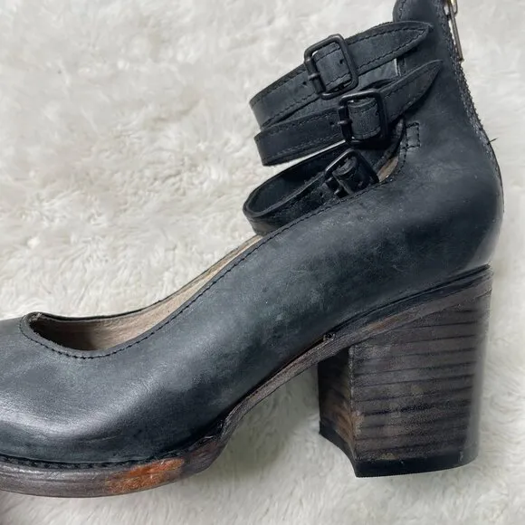 Freebird Women's Smoke Grey Randi Ankle Strap Shoes Leather Booties Size 7