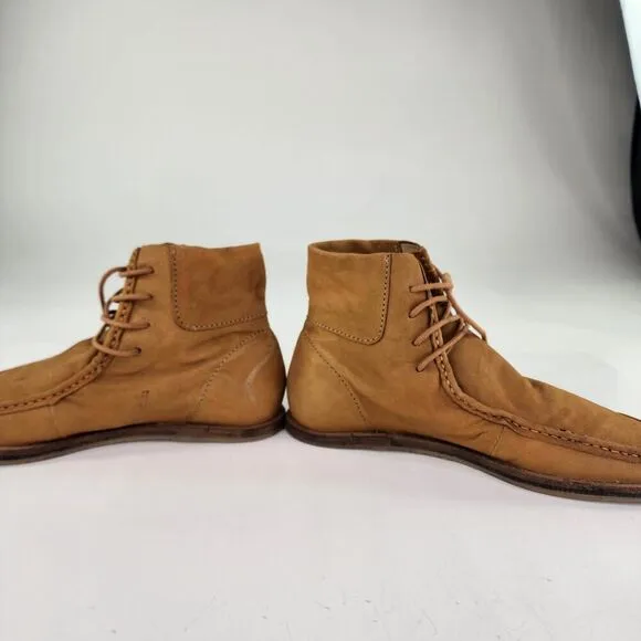Free People Lace Up Pom Pom Desert Boots US 8.5 Brown Leather Chukka Boot