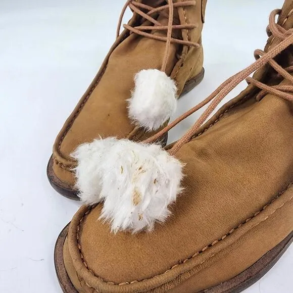 Free People Lace Up Pom Pom Desert Boots US 8.5 Brown Leather Chukka Boot