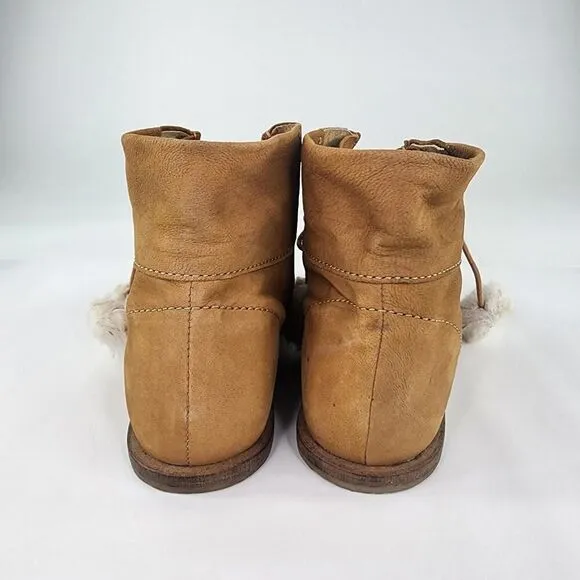 Free People Lace Up Pom Pom Desert Boots US 8.5 Brown Leather Chukka Boot