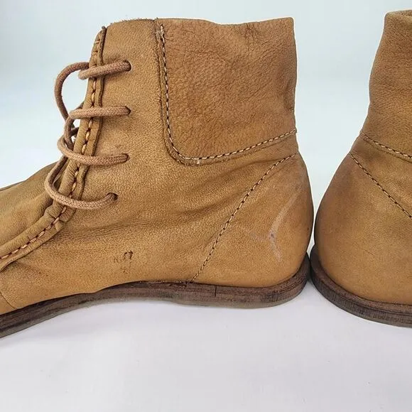 Free People Lace Up Pom Pom Desert Boots US 8.5 Brown Leather Chukka Boot