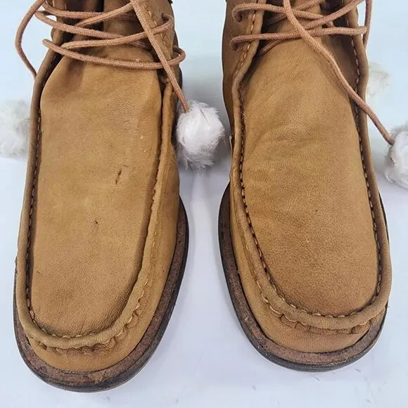 Free People Lace Up Pom Pom Desert Boots US 8.5 Brown Leather Chukka Boot
