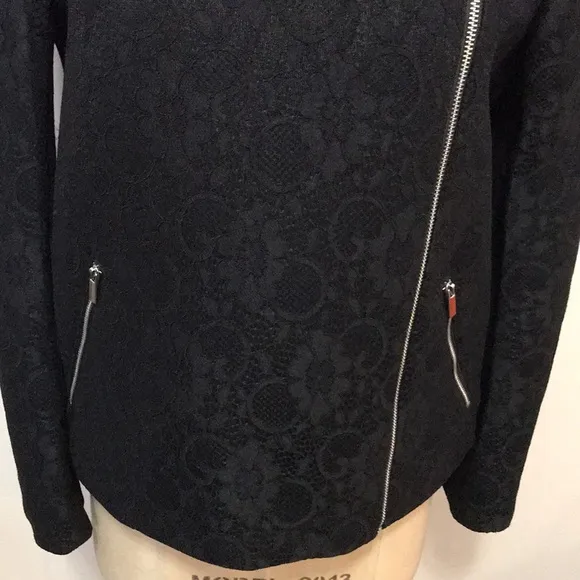 French Connection Black Stretch Lace Moto Jacket