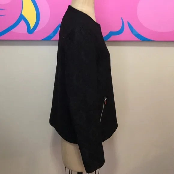 French Connection Black Stretch Lace Moto Jacket