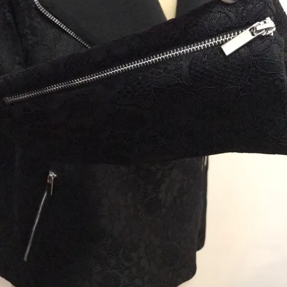 French Connection Black Stretch Lace Moto Jacket