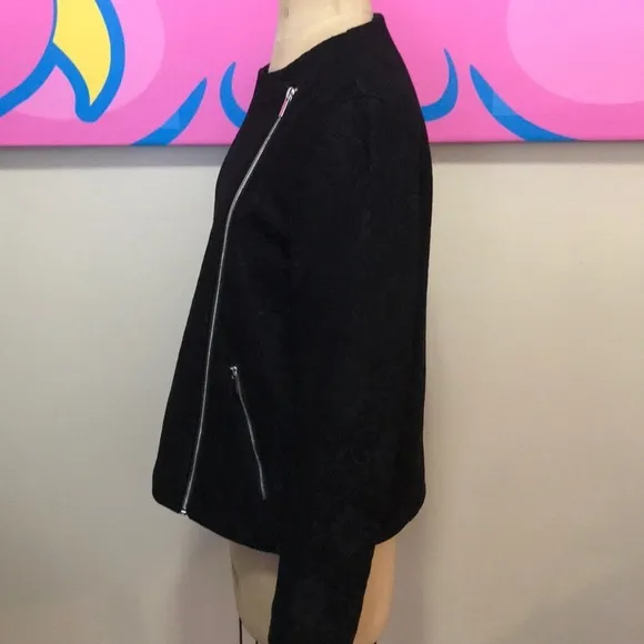 French Connection Black Stretch Lace Moto Jacket