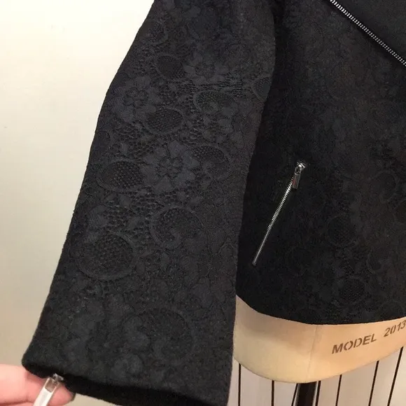 French Connection Black Stretch Lace Moto Jacket