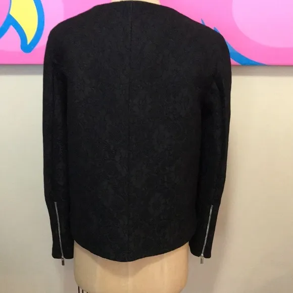 French Connection Black Stretch Lace Moto Jacket