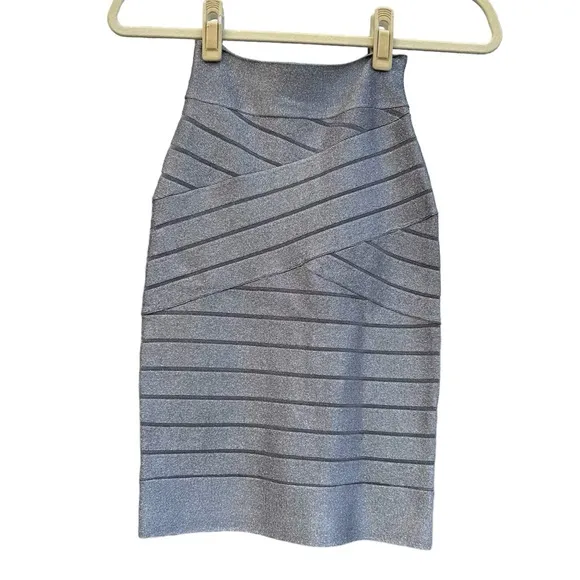 French Connection NWT Rosa Spotlight Knit Silver Pencil Mobwife Disco Skirt - 0