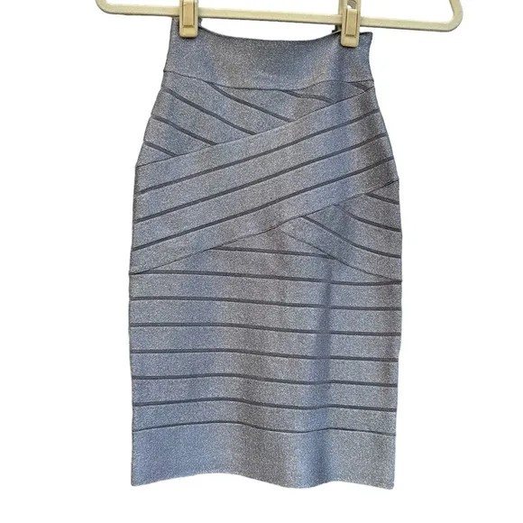 French Connection NWT Rosa Spotlight Knit Silver Pencil Mobwife Disco Skirt - 0