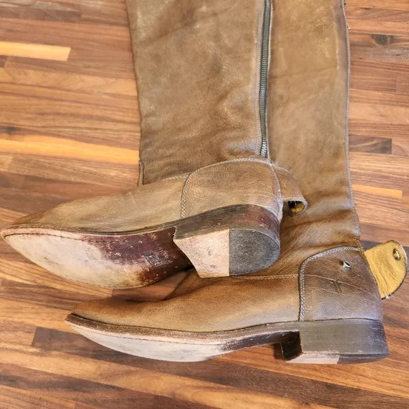 Frye #76430 Melissa Button Brown Soft Leather Knee-High Riding Women's Boots
