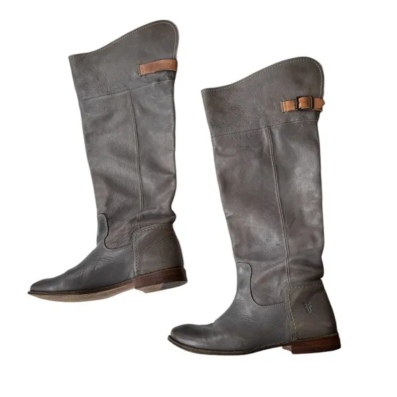 Frye 77061 Paige Cuff Gray Leather Riding Boots Women's size 7