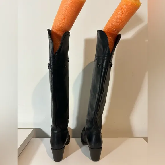 Frye 7B Leather Tall Over Knee Cuff Black Jane Style 77596 Riding Boots Casual