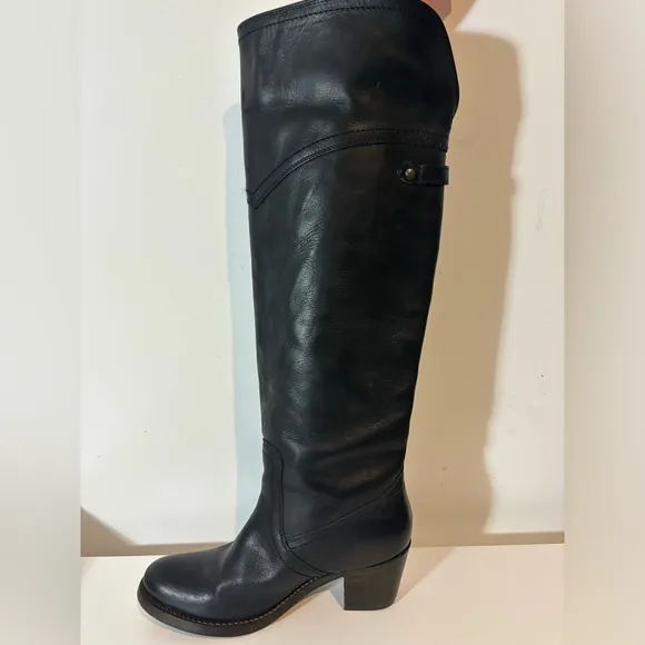 Frye 7B Leather Tall Over Knee Cuff Black Jane Style 77596 Riding Boots Casual