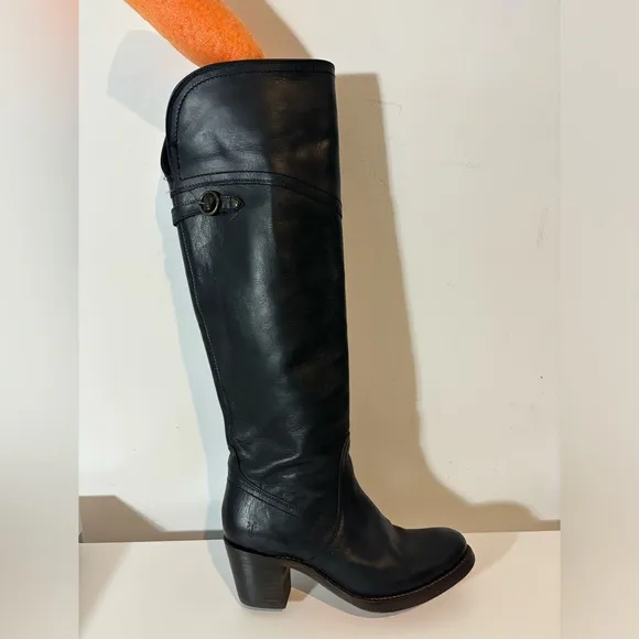 Frye 7B Leather Tall Over Knee Cuff Black Jane Style 77596 Riding Boots Casual