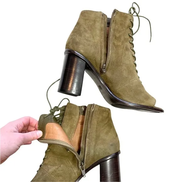Frye Amy Peep Toe Suede Lace Up Heeled Ankle Boot Size 7