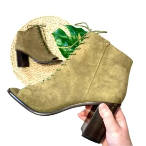 Frye Amy Peep Toe Suede Lace Up Heeled Ankle Boot Size 7