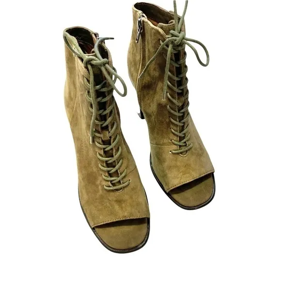 Frye Amy Peep Toe Suede Lace Up Heeled Ankle Boot Size 7