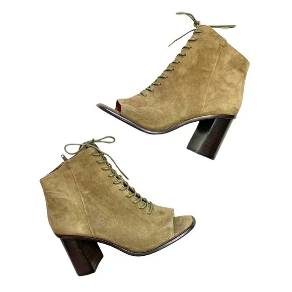 Frye Amy Peep Toe Suede Lace Up Heeled Ankle Boot Size 7
