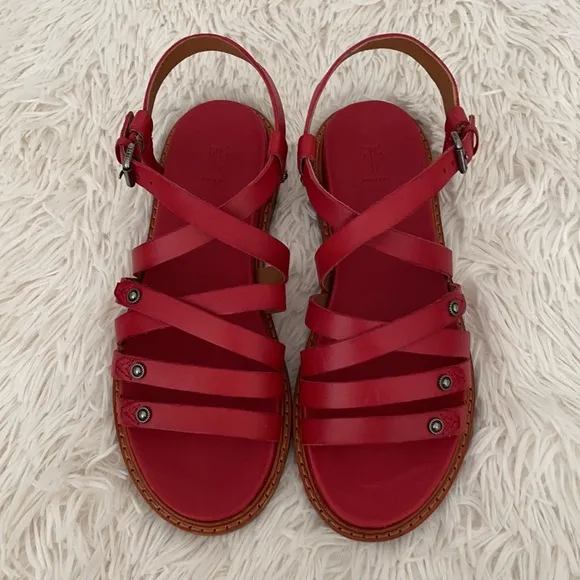 Frye Andora Red Leather Strappy Sandal