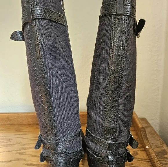 Frye Anna Gore Tall Riding Boots Womens Size 7.5M Black Buffalo Leather Knee Hig