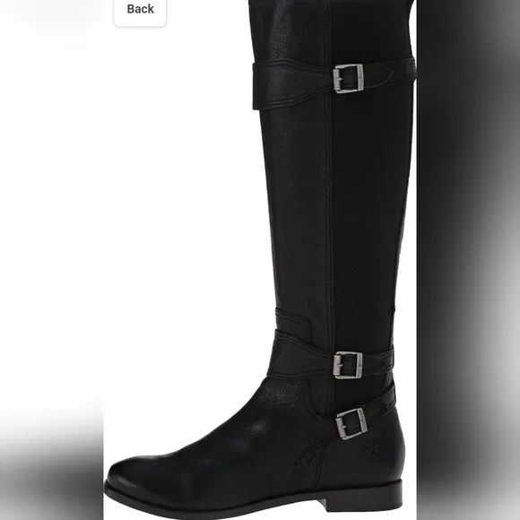 Frye Anna Gore Tall Riding Boots Womens Size 7.5M Black Buffalo Leather Knee Hig