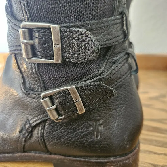 Frye Anna Gore Tall Riding Boots Womens Size 7.5M Black Buffalo Leather Knee Hig