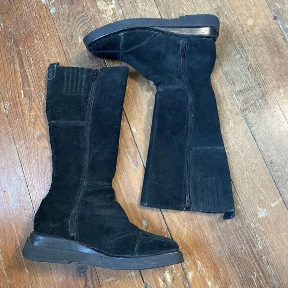 FRYE Avenger Zip Tall Suede Black Square Toe Biker Rider Punk Boots Sz 9