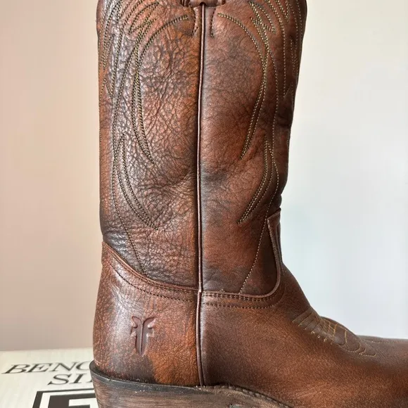 Frye Billy Pull On Deco Stitch Brown Leather Cowboy Boots Womens 8 NWT