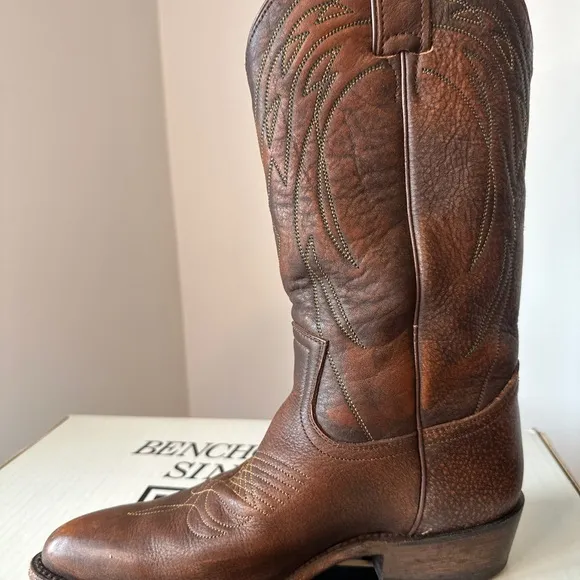Frye Billy Pull On Deco Stitch Brown Leather Cowboy Boots Womens 8 NWT