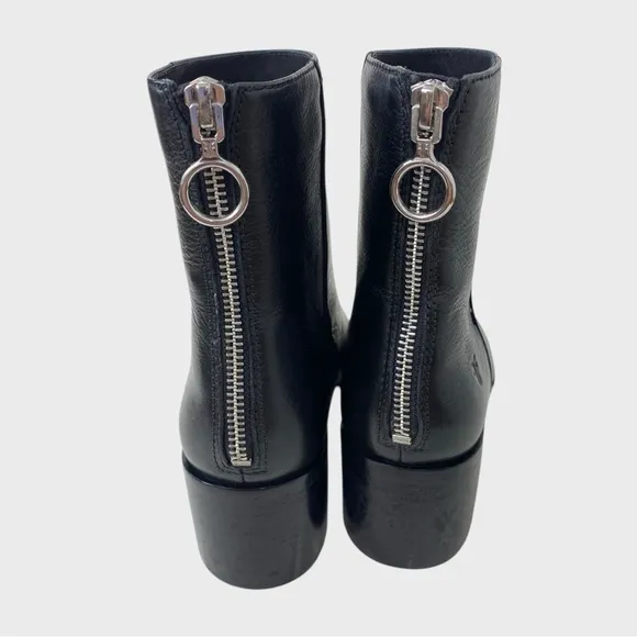 Frye Black Leather Back Zip Ankle Booties Size 7