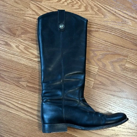 Frye Black Leather Melissa Button Boot Riding Boot Pull on Style Size 6 B