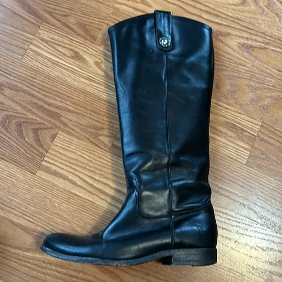 Frye Black Leather Melissa Button Boot Riding Boot Pull on Style Size 6 B