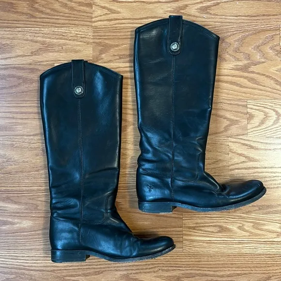 Frye Black Leather Melissa Button Boot Riding Boot Pull on Style Size 6 B