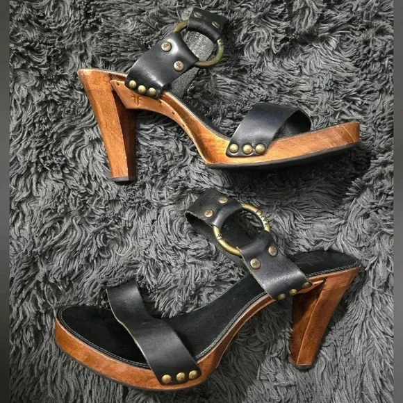 Frye | Black Leather Sophie Ring Slide Sandals Sz 8.5