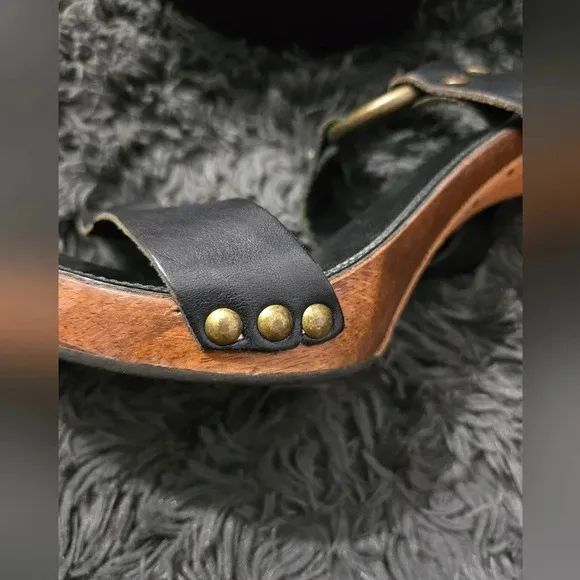 Frye | Black Leather Sophie Ring Slide Sandals Sz 8.5