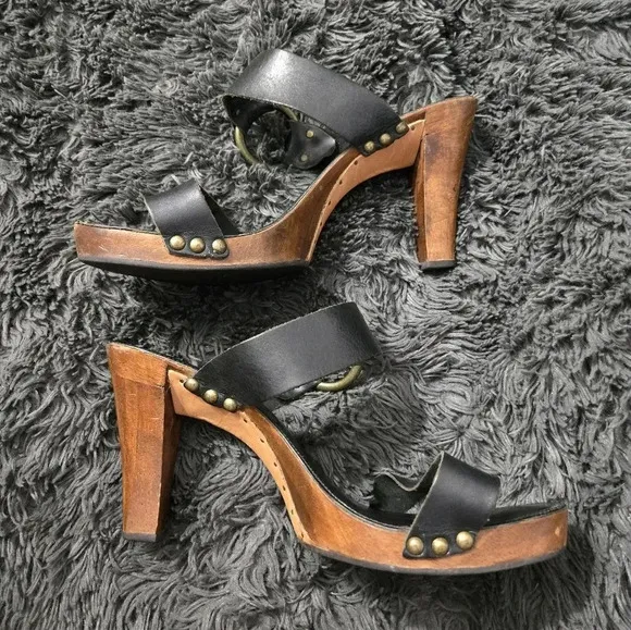 Frye | Black Leather Sophie Ring Slide Sandals Sz 8.5