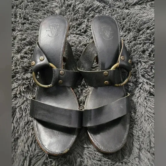 Frye | Black Leather Sophie Ring Slide Sandals Sz 8.5