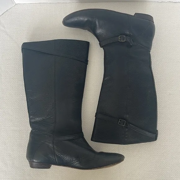 FRYE Bonnie Black Leather Low Heel Riding Boots Women's Size 6.5 Equestrian