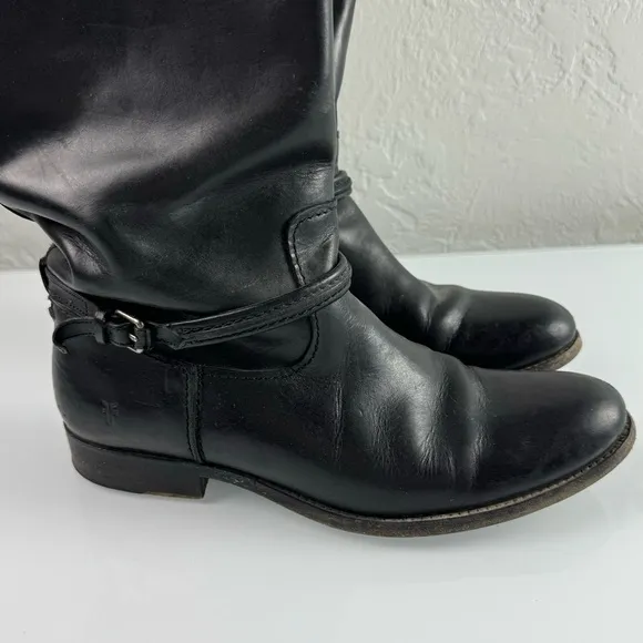 Frye Boots The Melissa‎ Tall Riding Solid Black Genuine Leather Buckle Harness
