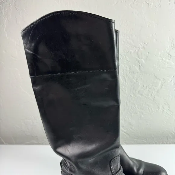 Frye Boots The Melissa‎ Tall Riding Solid Black Genuine Leather Buckle Harness