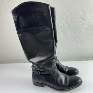 Frye Boots The Melissa‎ Tall Riding Solid Black Genuine Leather Buckle Harness